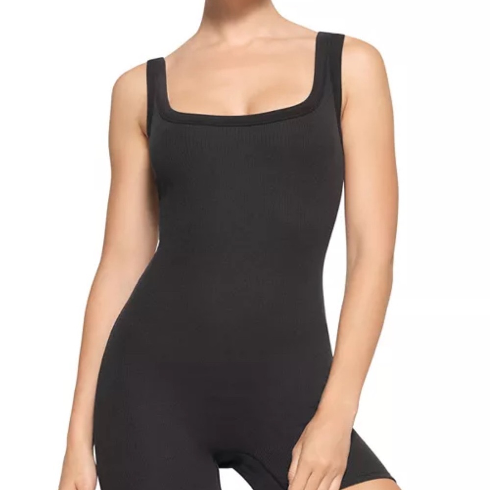 SKIMS Black cotton ribbed bodysuit